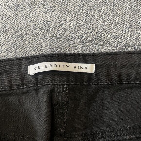 CELEBRITY PINK The Sugar Mid-Rise Frayed Denim Shorts - Black 17/33 Button Fly - Picture 4 of 6